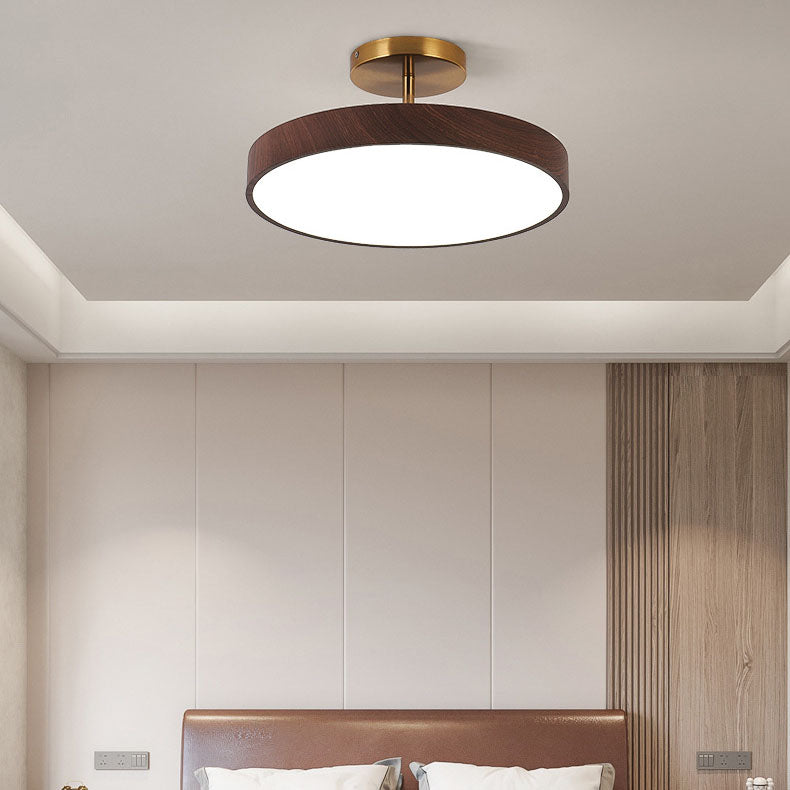 12 in Round Zen Ceiling Light with Wood-Look Frame & LED Glow for Bedroom Living Room | Thomler