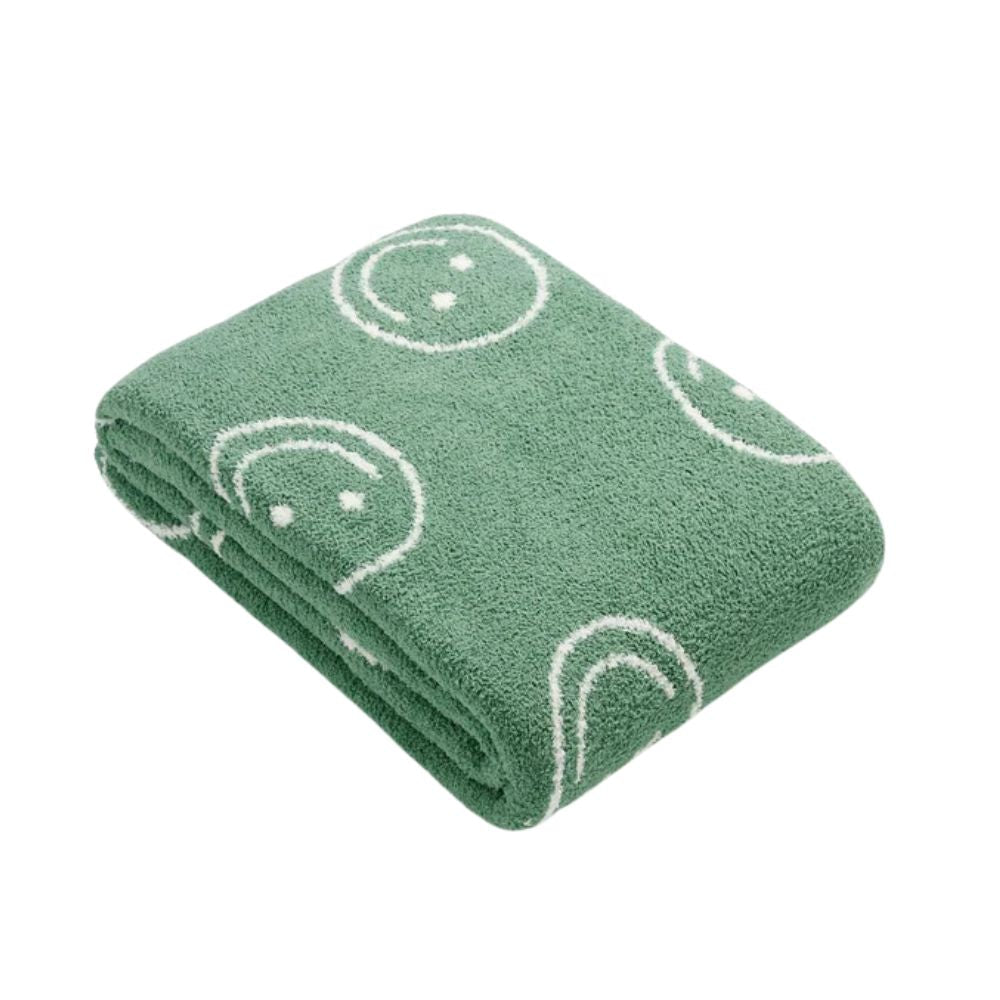 Cheerful Emoji Throw Blanket – Soft Knit Accent for Couch or Bed – Yellow Happy Face Design | Thomler