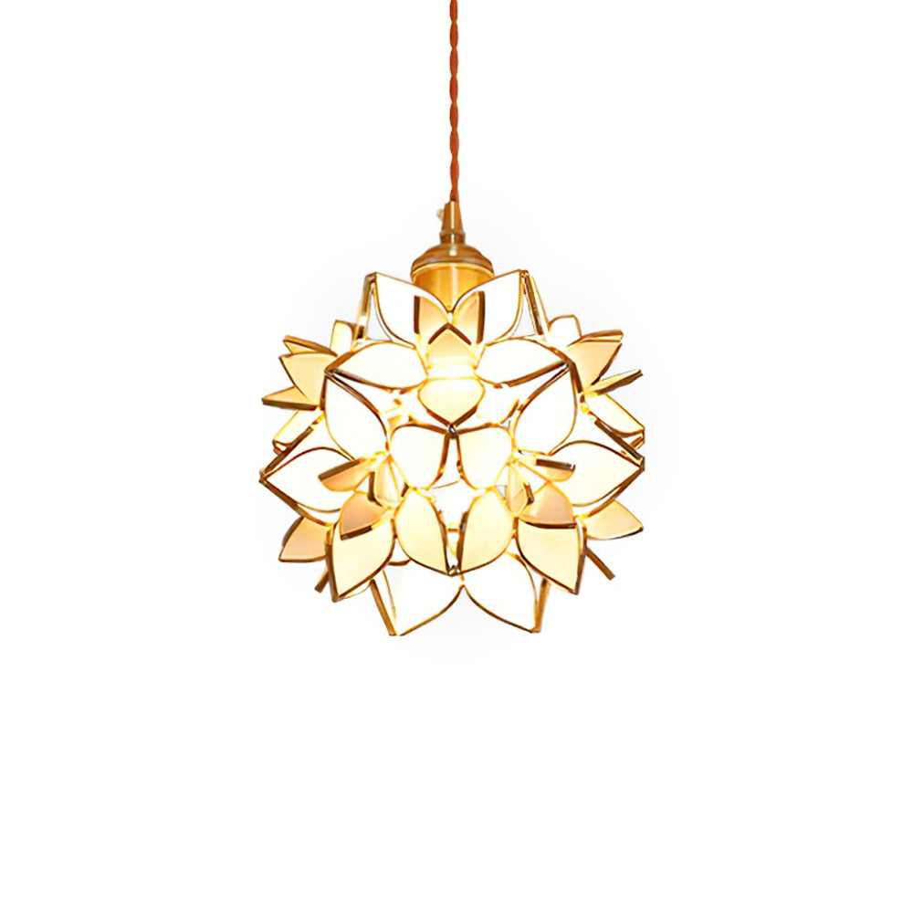 Pendant Light Glass Flower Sphere 7.9 in Brass Ceiling Indoor Hanging Lamp Decorative Ambient Lighting Fixture | Thomler
