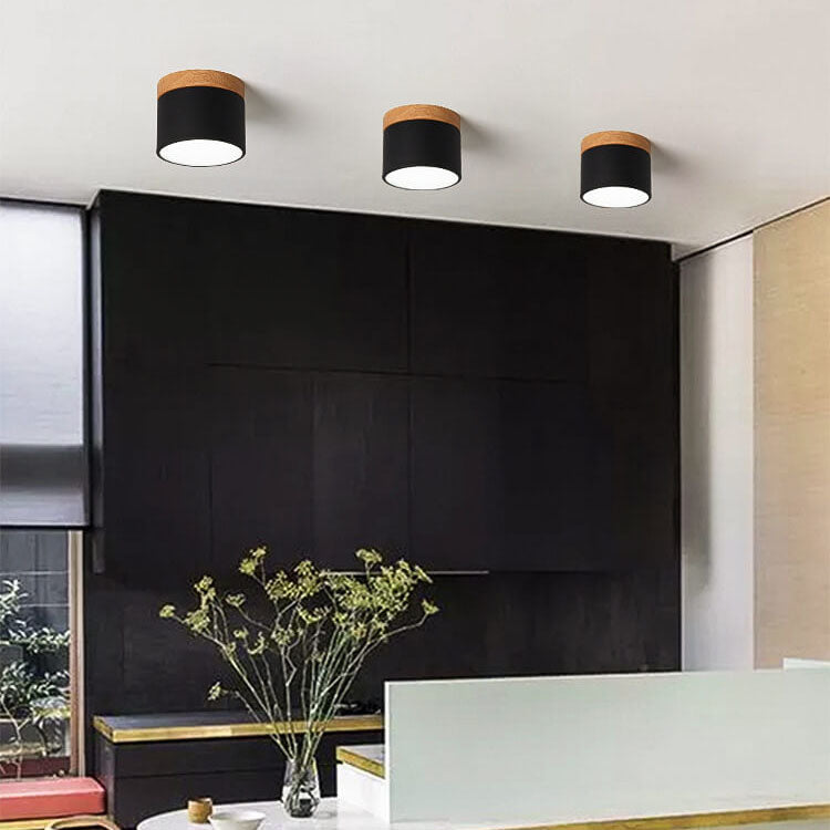 Flush Mount Ceiling Light Iron Solid Wood PVC 3.94 in Modern Hallway Living Room Bedroom 7W 700lm LED Adjustable Color Temperature White Black Pink Blue Green Gray Gold | Thomler