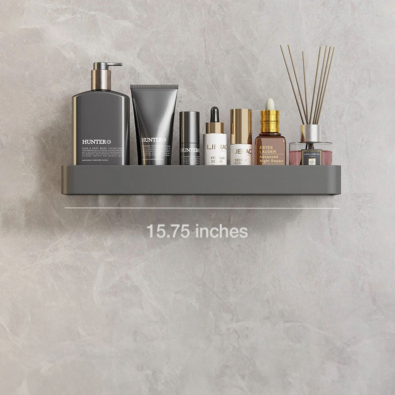 Bathroom Shelf Aluminium 30.0 cm Grey Self Adhesive Shower Wall Organiser With Towel Holder Floating Storage Rack | Thomler
