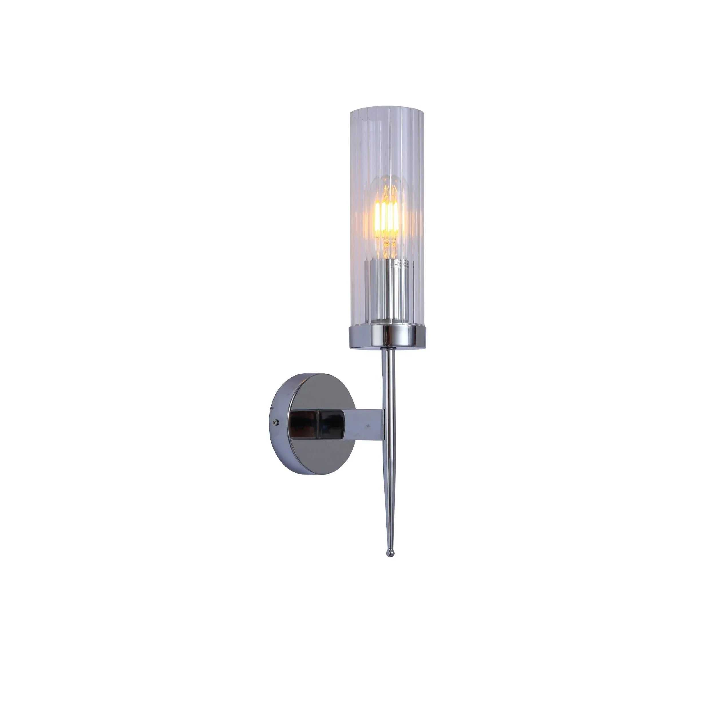 Wall Lamp Steel Ribbed Glass 41.0 cm Dimmable E27 Bedroom Hallway Living Room Art Deco Vintage Sconce Light | Thomler