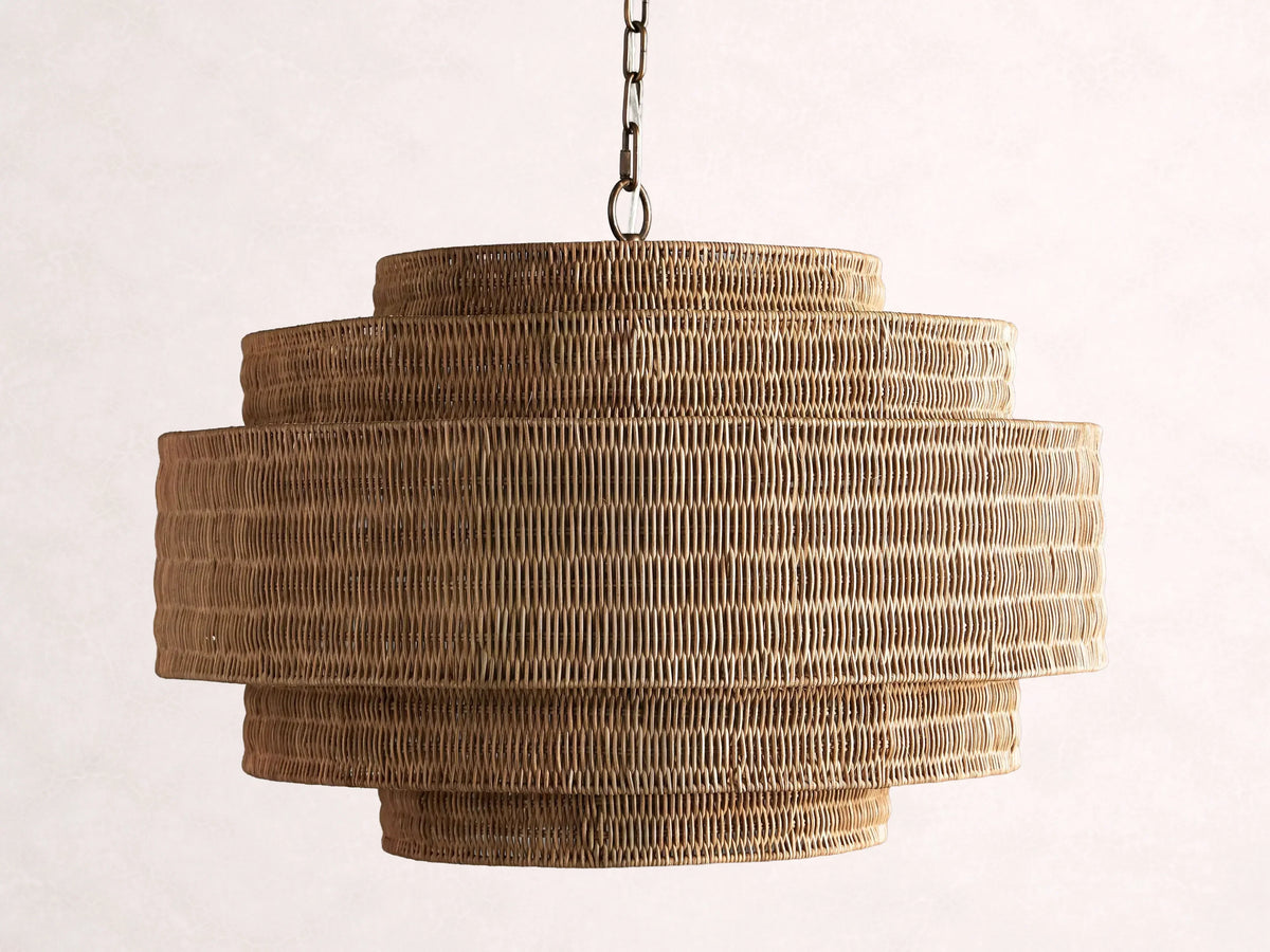 Woven Rattan Ceiling Chandelier with Layered Dome Shade – 28 or 40 Inch Natural Boho Pendant Light for Dining Room, Bedroom, Living Room | Thomler