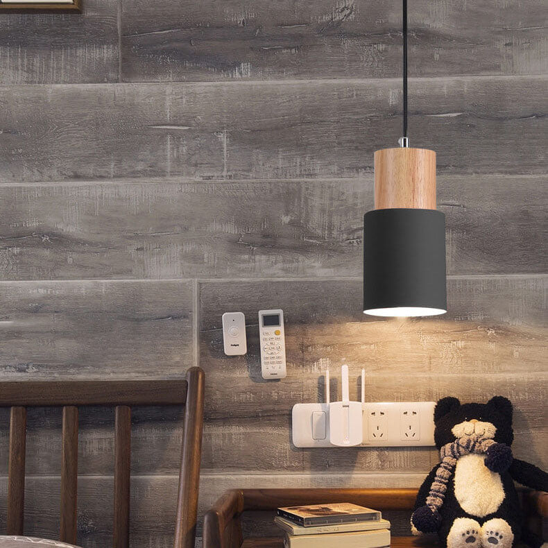 Pendant Light Wood Cylinder Multicolour Adjustable Dining Room Kitchen Ceiling Hanging Lamp | Thomler