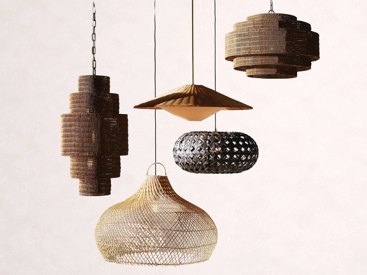 Woven Rattan Ceiling Chandelier with Layered Dome Shade – 28 or 40 Inch Natural Boho Pendant Light for Dining Room, Bedroom, Living Room | Thomler