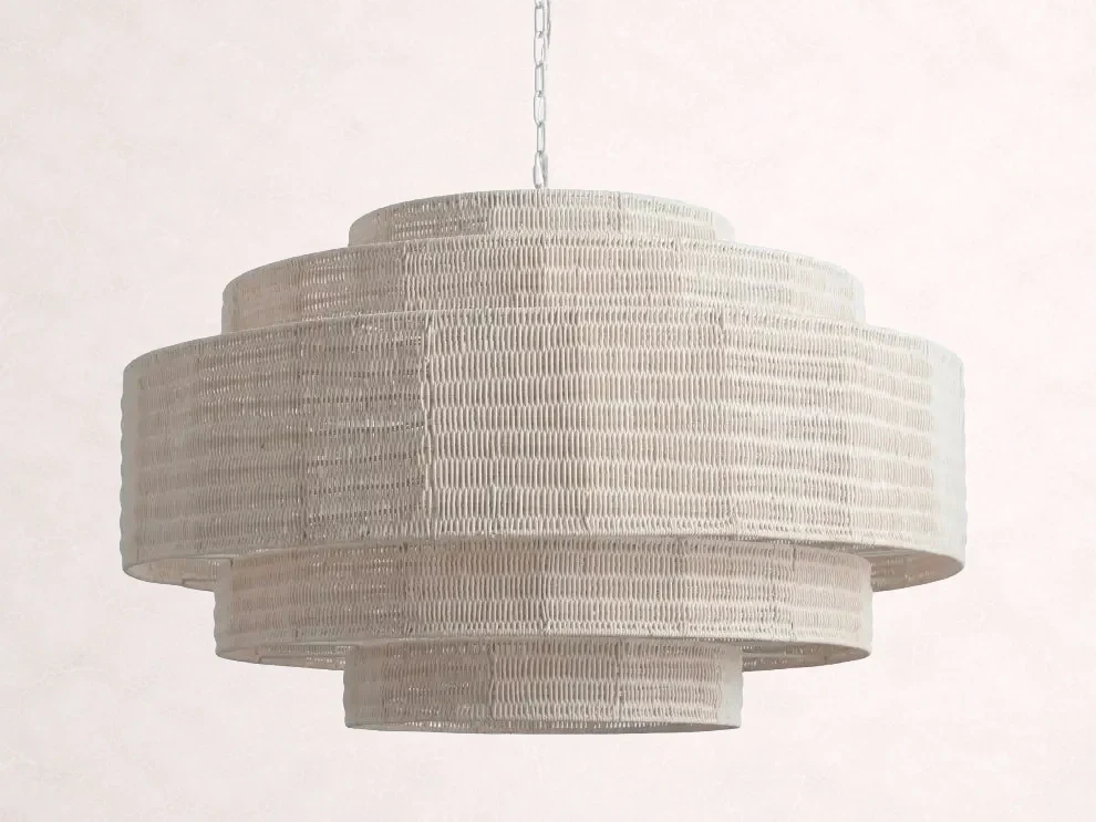 Woven Rattan Ceiling Chandelier with Layered Dome Shade – 28 or 40 Inch Natural Boho Pendant Light for Dining Room, Bedroom, Living Room | Thomler