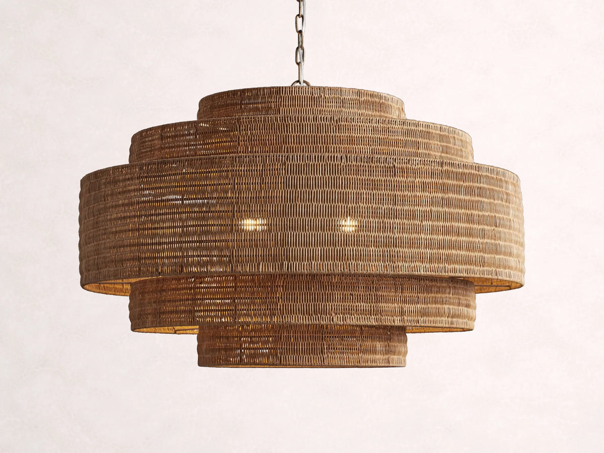 Woven Rattan Ceiling Chandelier with Layered Dome Shade – 28 or 40 Inch Natural Boho Pendant Light for Dining Room, Bedroom, Living Room | Thomler