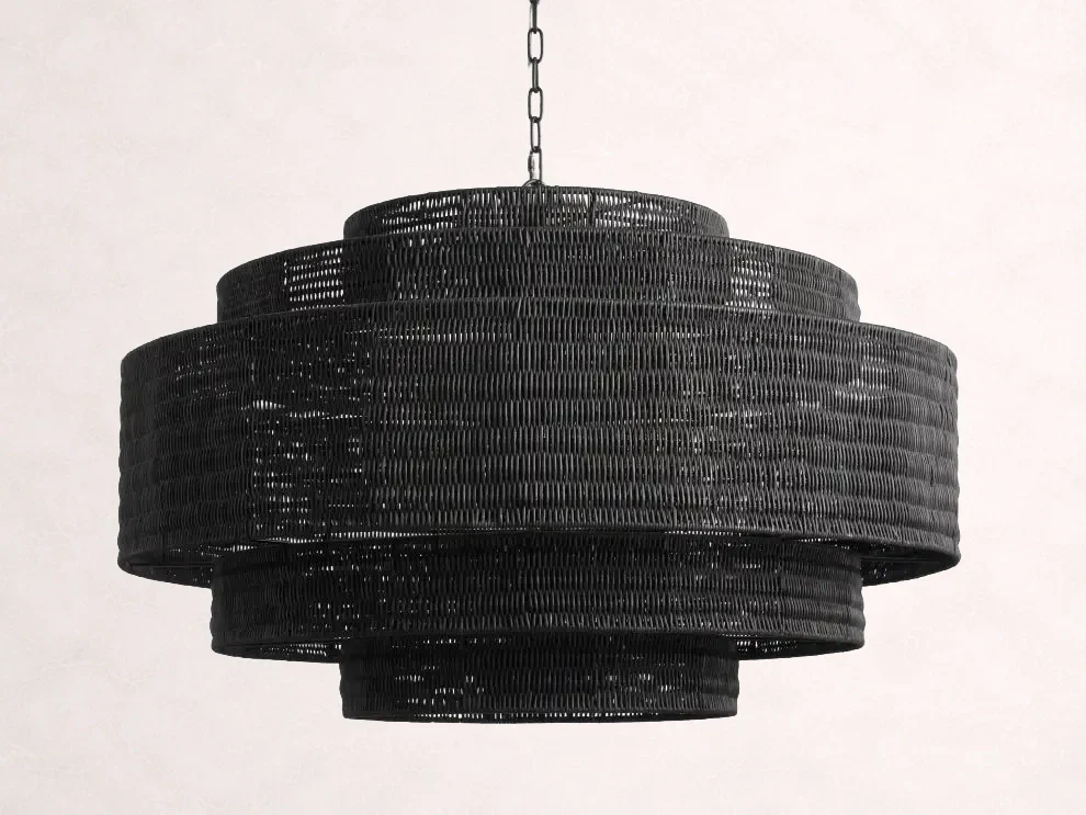 Woven Rattan Ceiling Chandelier with Layered Dome Shade – 28 or 40 Inch Natural Boho Pendant Light for Dining Room, Bedroom, Living Room | Thomler