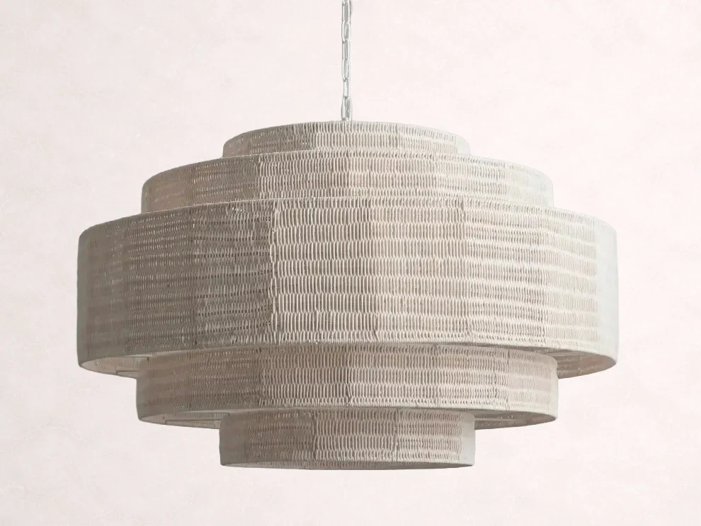 Woven Rattan Ceiling Chandelier with Layered Dome Shade – 28 or 40 Inch Natural Boho Pendant Light for Dining Room, Bedroom, Living Room | Thomler