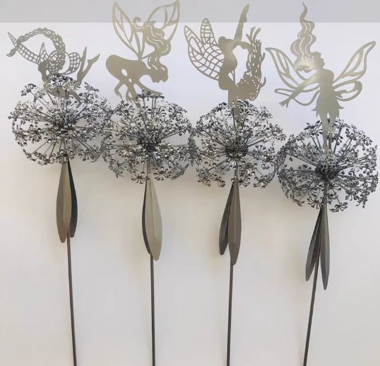 Spinning Fairy Garden Stake Wind Spinner Metal Dandelion Yard Art Outdoor Decor for Flower Beds Patio Lawn Pathways Whimsical Sculpture with | Thomler