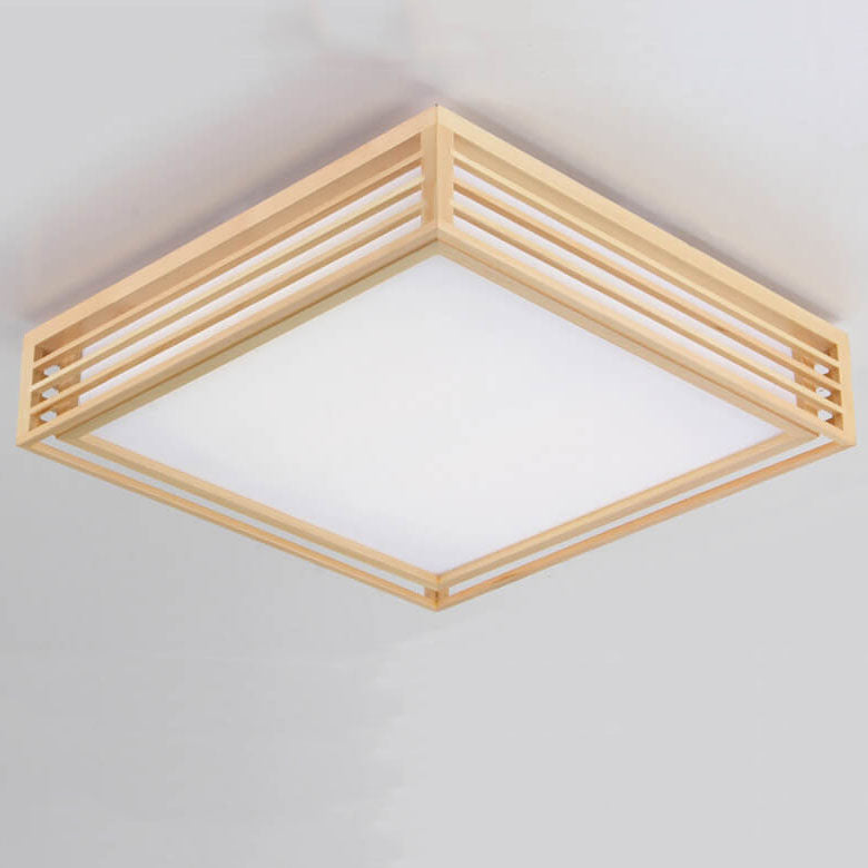 Flush Mount Ceiling Light Wood Acrylic 13.8 in LED Beige White Modern Bedroom Living Room Dining Room Lighting | Thomler
