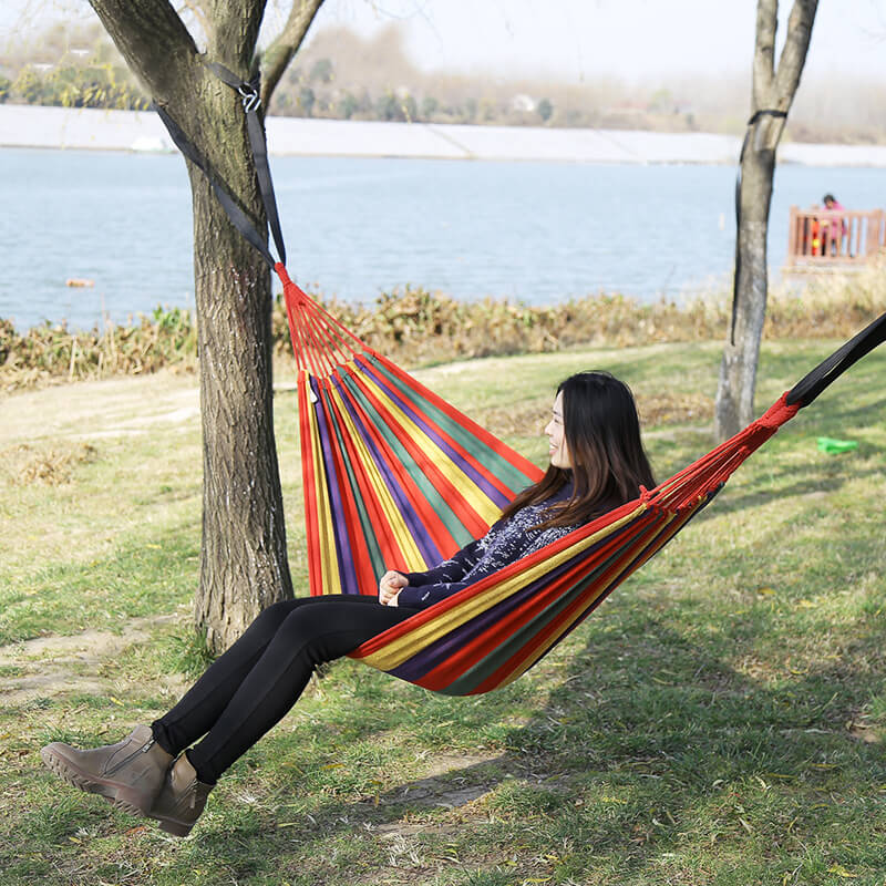 Hammock Cotton Blend 260.0 cm Portable Garden Balcony Camping Relaxation Swing Bed With Storage Bag Anti Tilt Design | Thomler