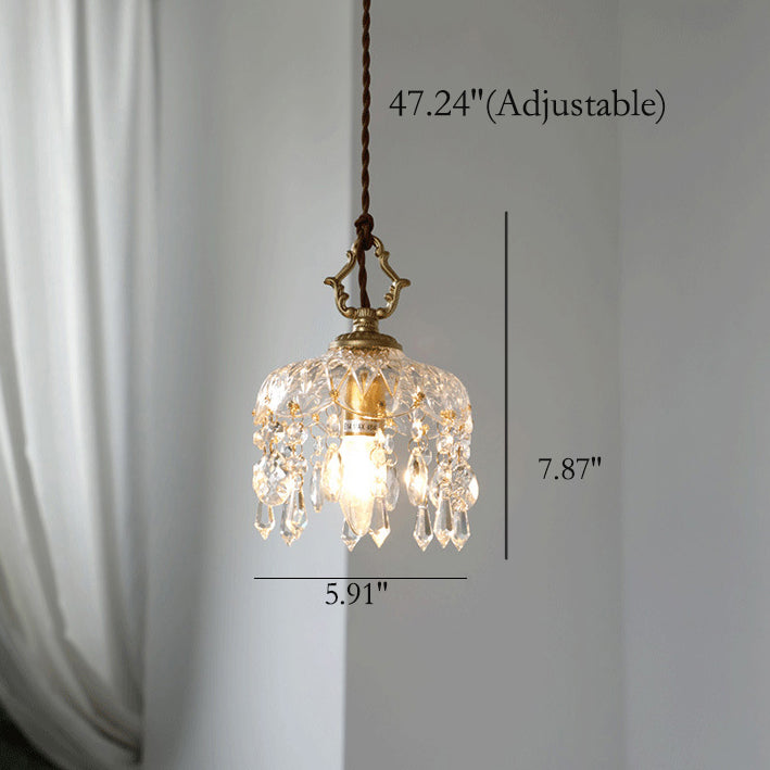 Pendant Light Crystal Glass 7.9 in Clear Gold Adjustable Flower Shop Living Room Restaurant Tea Room | Thomler