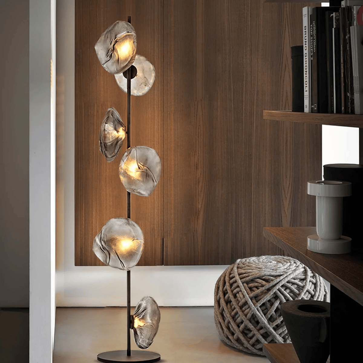 Contemporary Glass Shade Standing Lamp with Metal Frame – 6-Light Sculptural Design for Living Room & Bedroom | Thomler