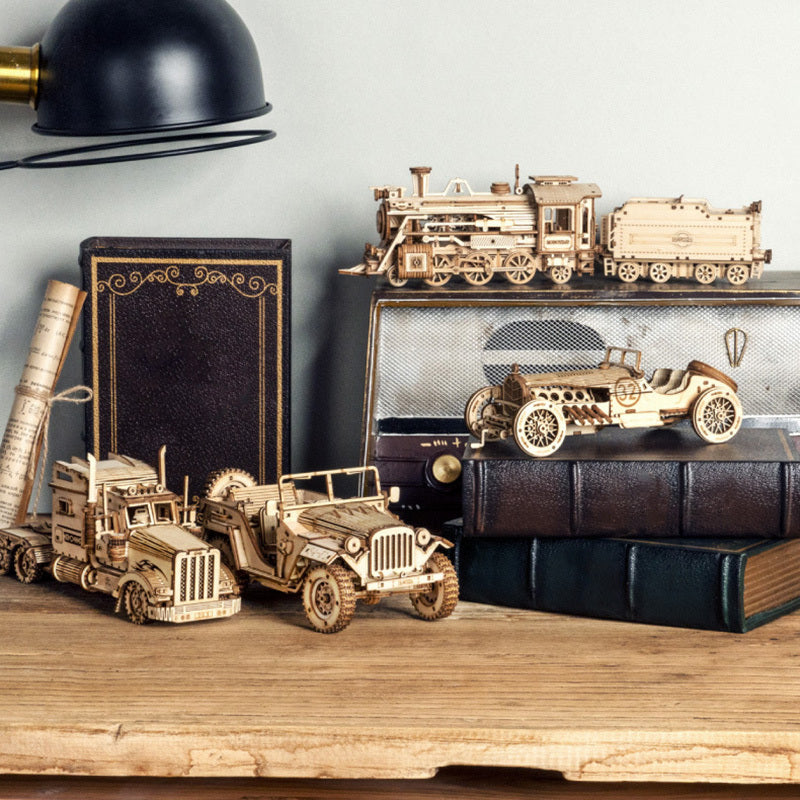 3D Timber Assembly Kit Interlocking Brain Teaser for Adults Desktop Display Model Collectible Hobbyist Project Vehicle Locomotive Automobile | Thomler