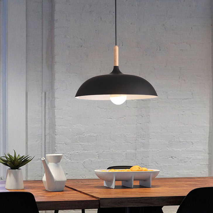 Modern Metal Pendant Light with Wood Detail – Adjustable Drop Ceiling Fixture for Dining, Kitchen & Living Room | Thomler