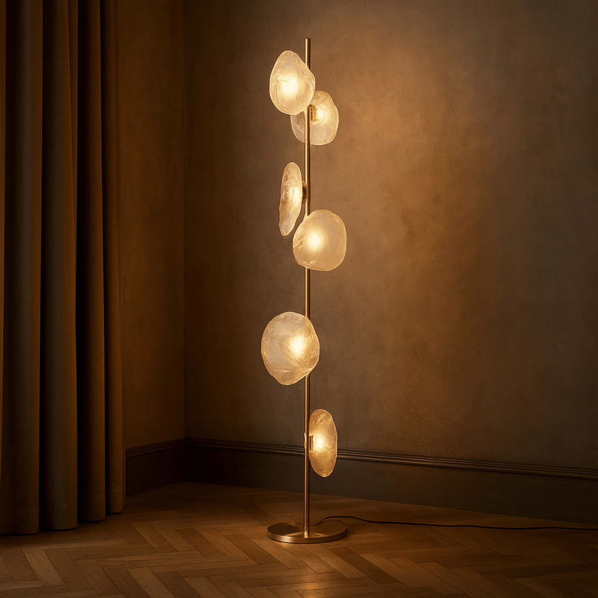 Contemporary Glass Shade Standing Lamp with Metal Frame – 6-Light Sculptural Design for Living Room & Bedroom | Thomler
