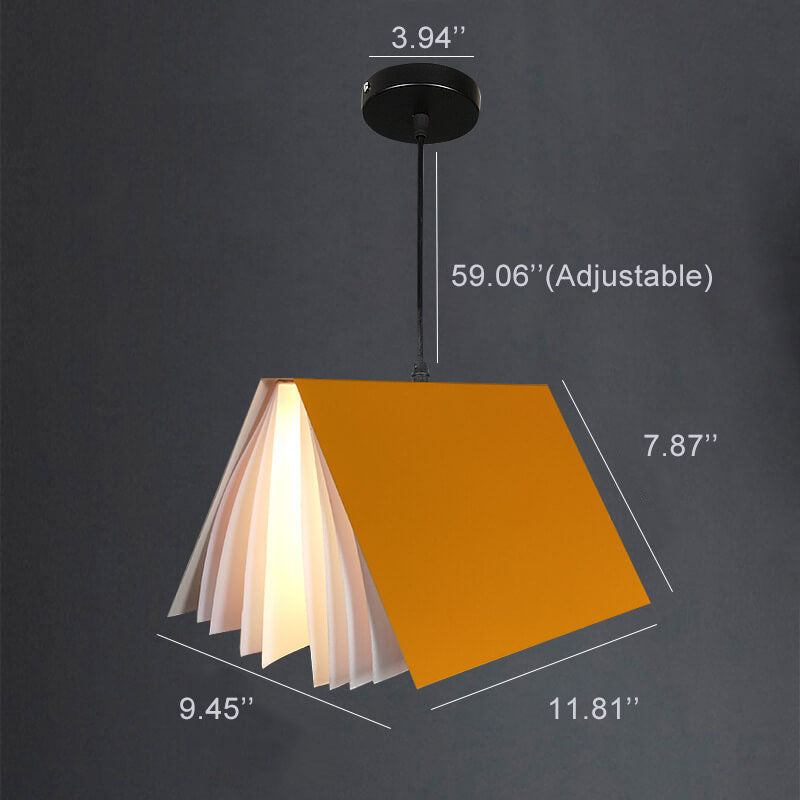 Hardwired Ceiling Pendant Fixture with Open-Book Shade in PVC & Metal for Living Room, Bedroom, Home Office, Reading Nook | Thomler