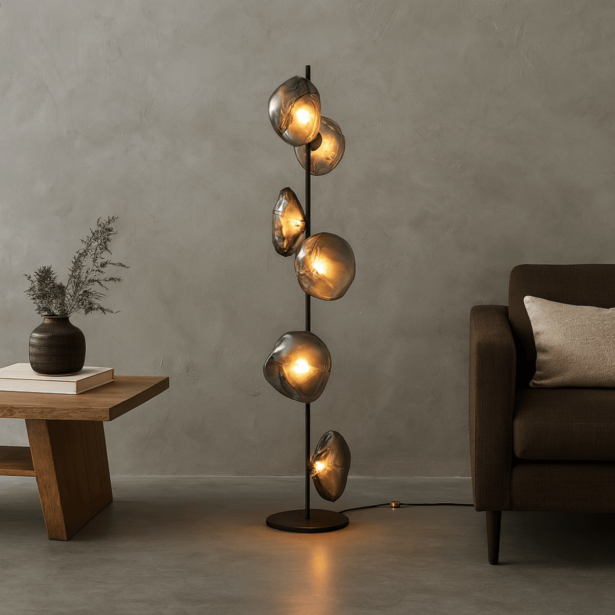 Contemporary Glass Shade Standing Lamp with Metal Frame – 6-Light Sculptural Design for Living Room & Bedroom | Thomler