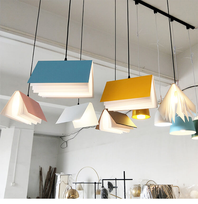 Hardwired Ceiling Pendant Fixture with Open-Book Shade in PVC & Metal for Living Room, Bedroom, Home Office, Reading Nook | Thomler