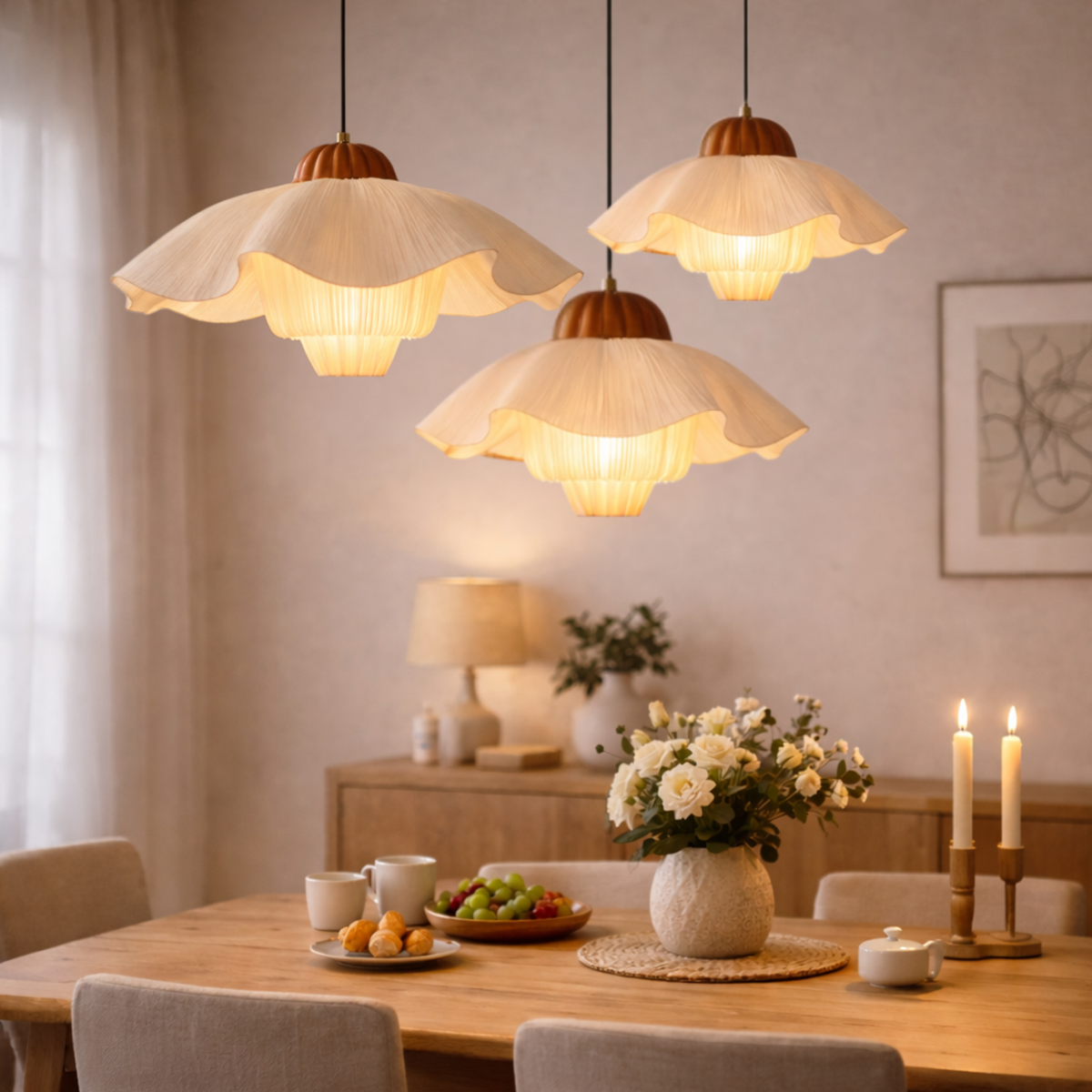 Layered Fabric Bloom Ceiling Fixture – Adjustable Drop Light for Bedroom & Dining Room | Thomler