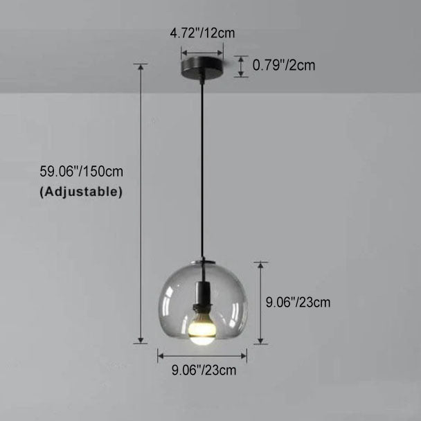 Pendant Light Glass 9.1 in Smoke Gray Adjustable Ceiling Fixture Living Room Bedroom Dining Area Modern Minimalist Hanging Lamp | Thomler