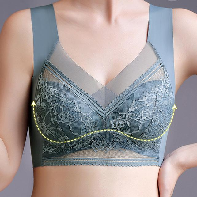Wireless Push-Up Support Bra with Wide Straps & Lace Trim – Seamless Comfort for All-Day Wear | Thomler