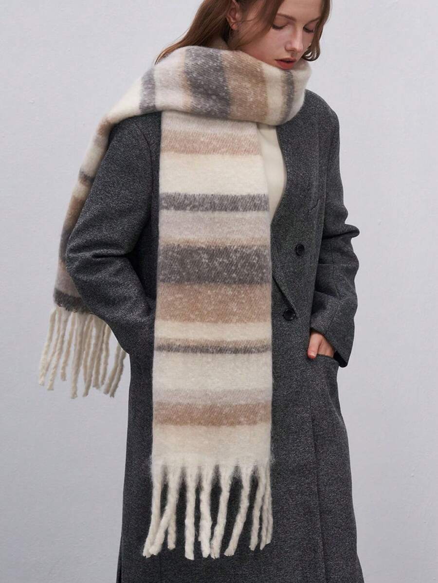 Striped Cashmere Winter Scarf for Women – Soft & Warm Oversized Shawl Wrap | Thomler