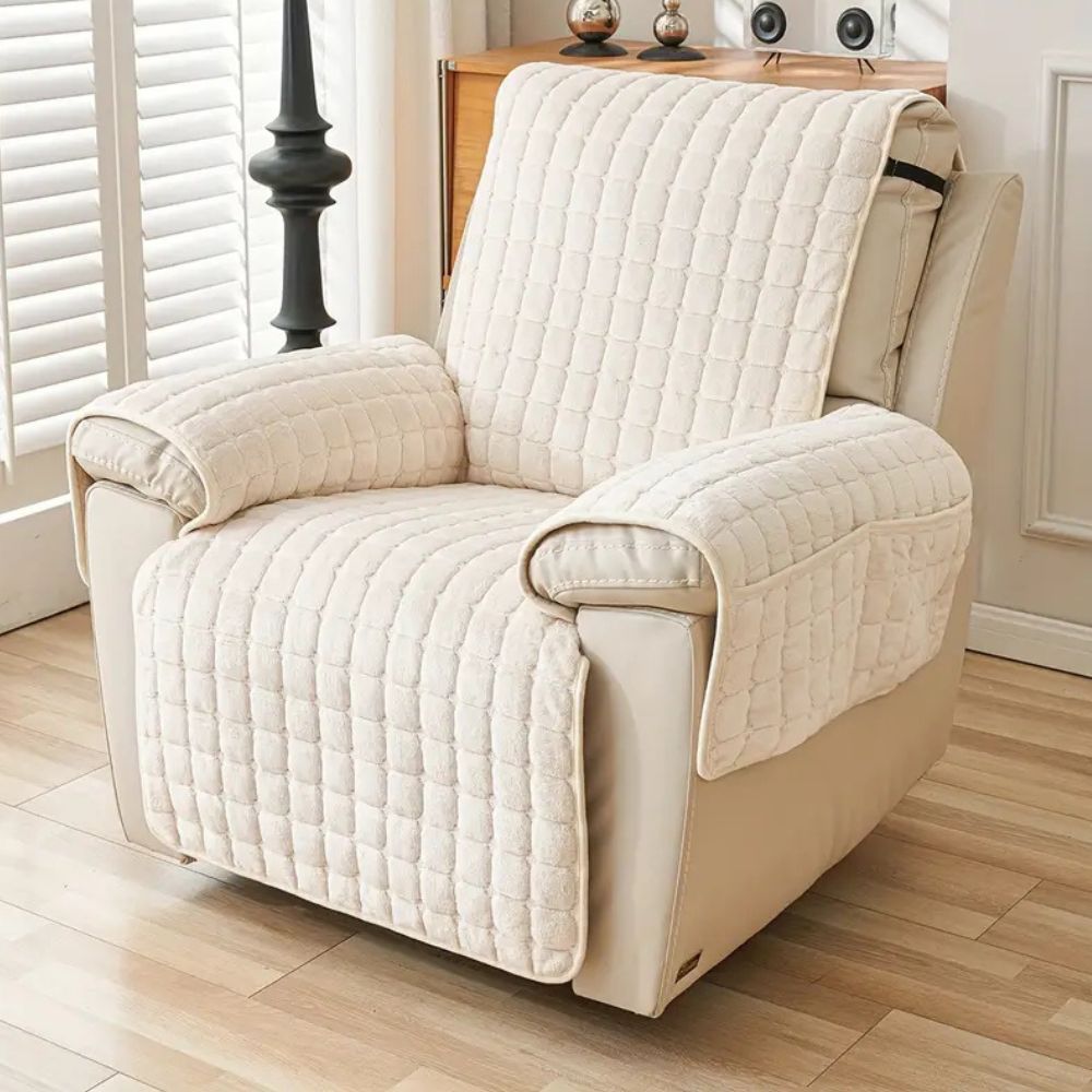 Quilted Recliner Slipcover with Storage Pocket – Microfiber Furniture Protector for Living Room, Family Room & Den – Anti-Slip Chair Cover | Thomler
