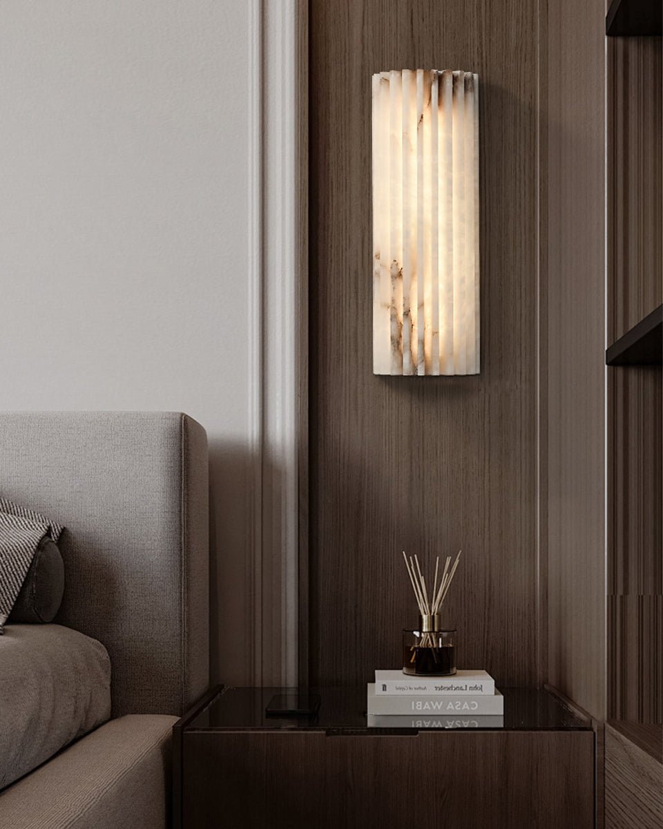 Alabaster Wall Light 11.8 in Integrated LED Indoor Ribbed Sconce Bedroom Hallway Ambient Lighting Fixture | Thomler