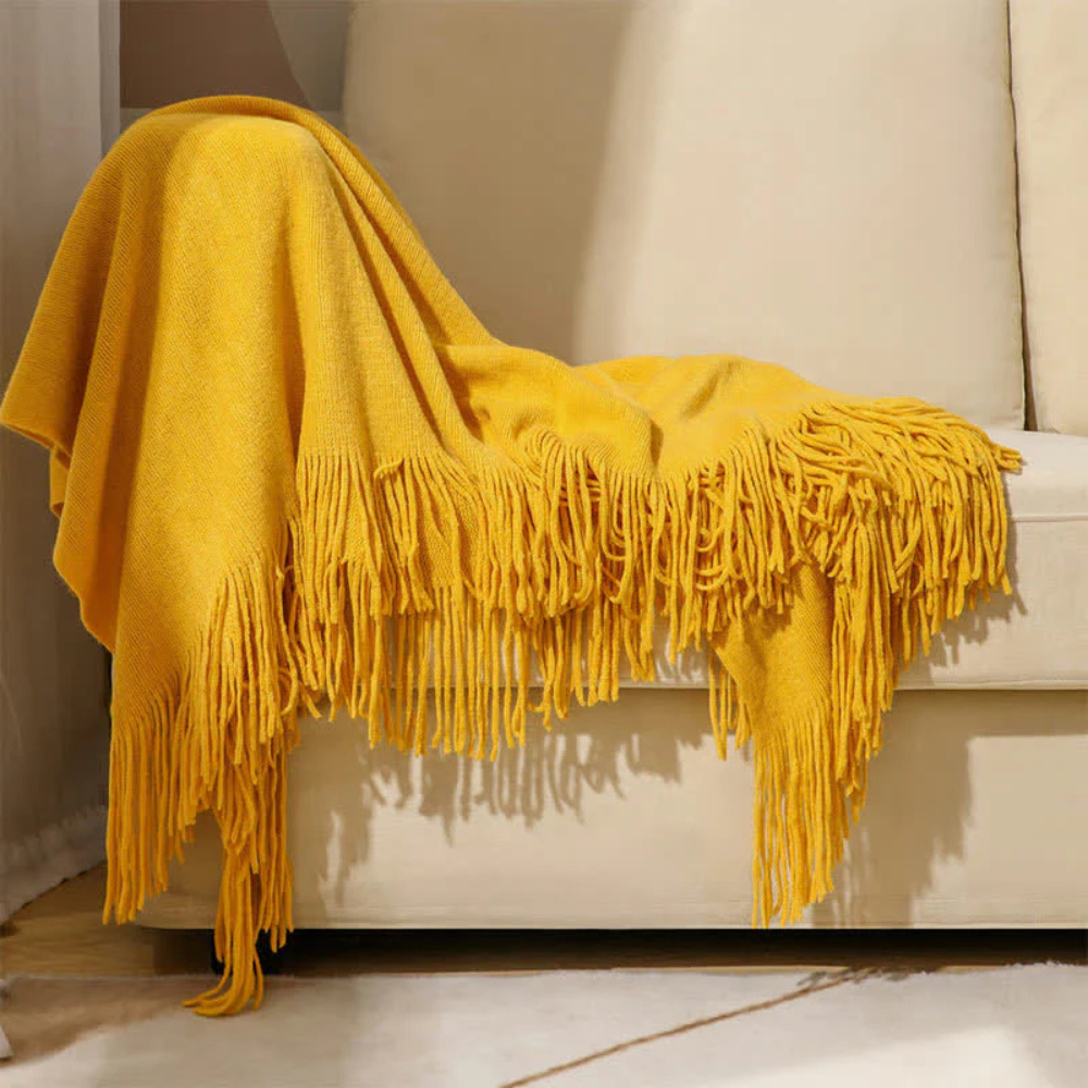 Heavyweight Textured Throw with Fringe Detail – Premium Acrylic Weave for Sofas, Beds & Outdoor Use | Thomler