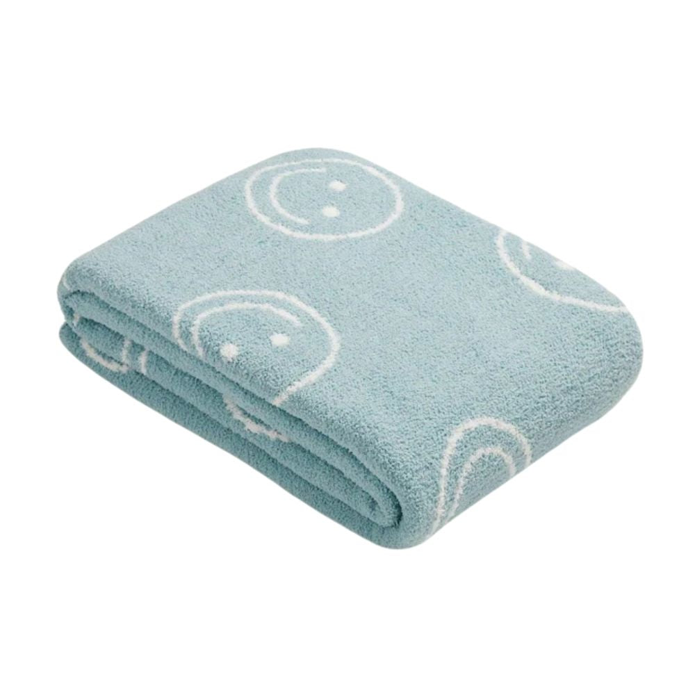 Cheerful Emoji Throw Blanket – Soft Knit Accent for Couch or Bed – Yellow Happy Face Design | Thomler