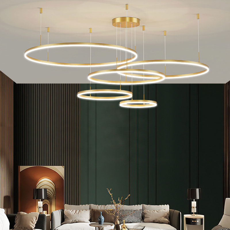 Tiered Ring Pendant Light Modern Metal Circular Chandelier for Dining Room Living Room Bedroom Kitchen Island Adjustable Height LED | Thomler
