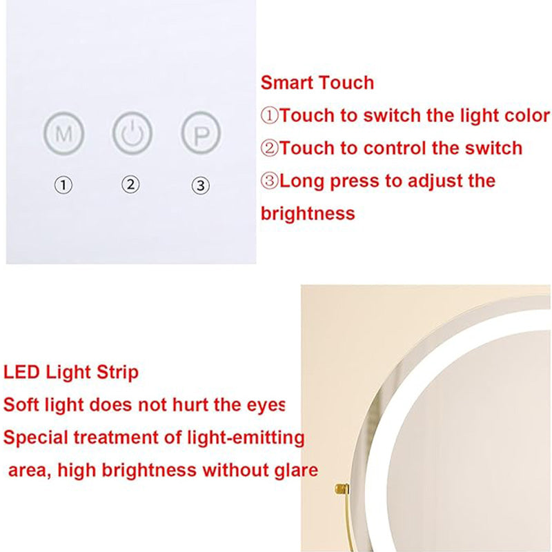Makeup Mirror Metal Frame 40.0 cm LED Lighted Vanity Tabletop Rotating Dimmable Rechargeable Beauty Grooming Mirror | Thomler