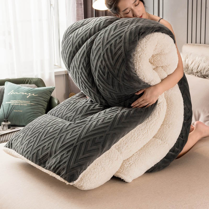 Sherpa Fleece Throw Blanket Quilted Winter Bedspread Soft Plush Heavyweight Comforter for Bed Couch Sofa Twin Full Queen King | Thomler