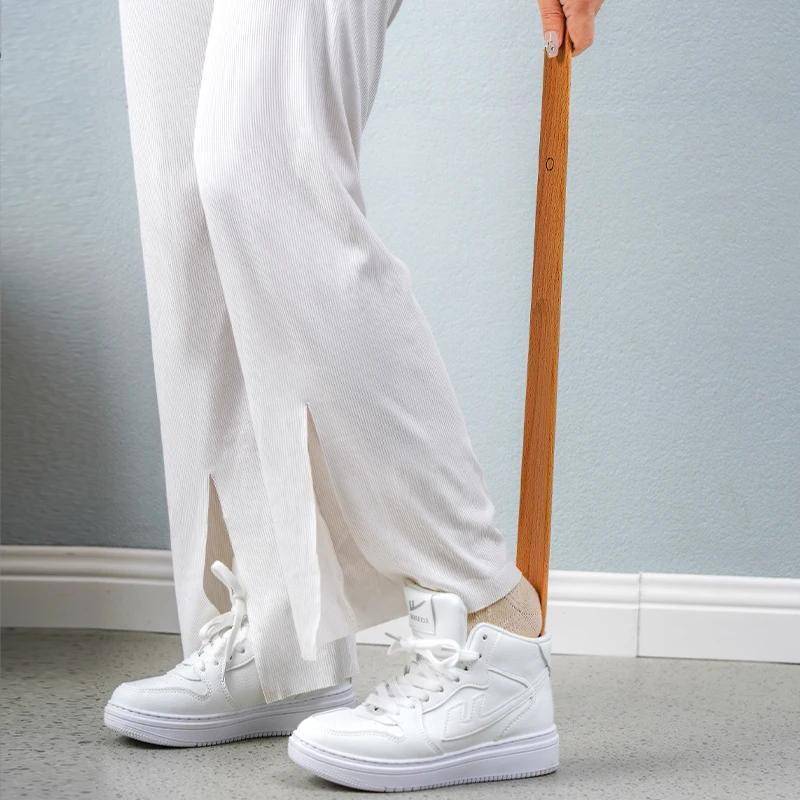 Shoehorn Natural Wood 55.0 cm Back Friendly Ergonomic Handle Magnetic Shoe Aid Long Handle Dressing Assistance Tool | Thomler