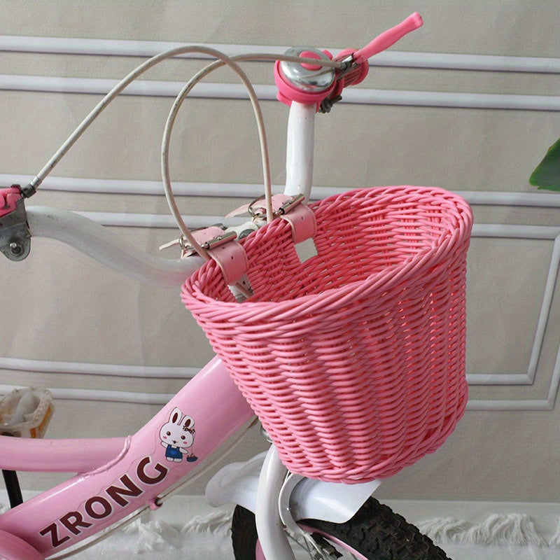 Bicycle Basket Plastic Wicker Pink Handlebar Rear Mounted Kids Bike Storage Carrier Organizer | Thomler