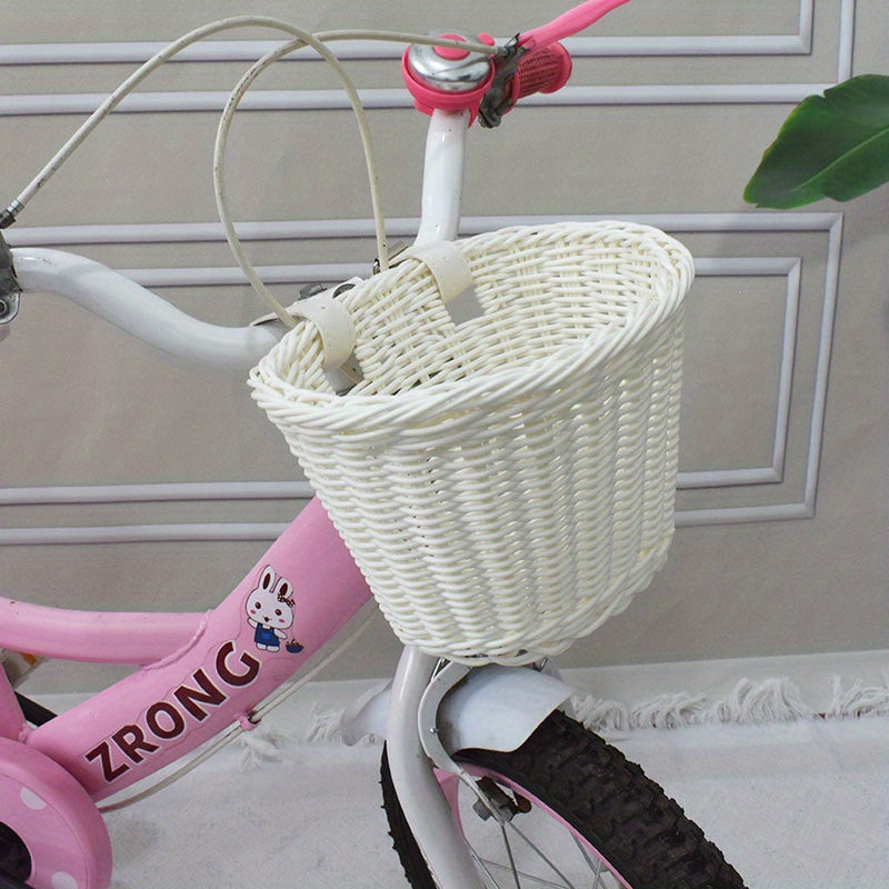 Kids Bike Basket Woven Plastic Wicker Front or Rear Mount for Boys Girls Bicycle Storage Handlebar Carrier | Thomler
