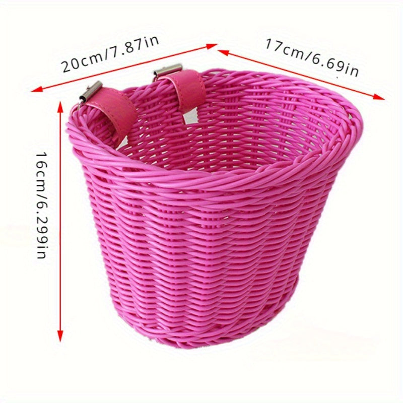 Kids Bike Basket Woven Plastic Wicker Front or Rear Mount for Boys Girls Bicycle Storage Handlebar Carrier | Thomler