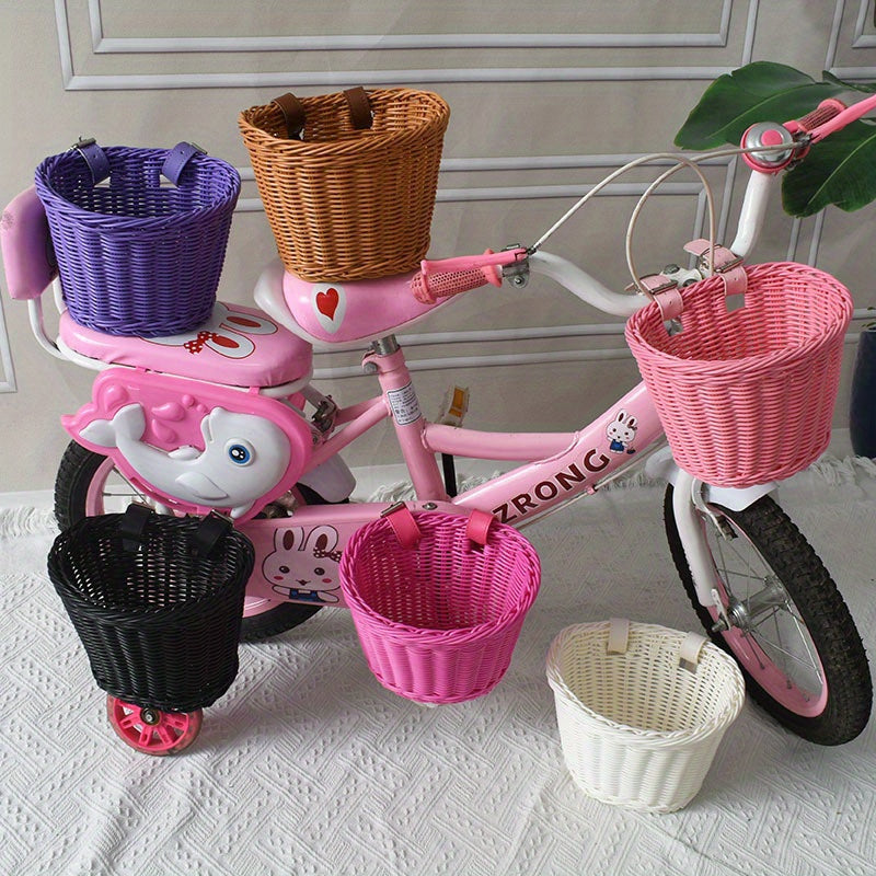 Kids Bike Basket Woven Plastic Wicker Front or Rear Mount for Boys Girls Bicycle Storage Handlebar Carrier | Thomler