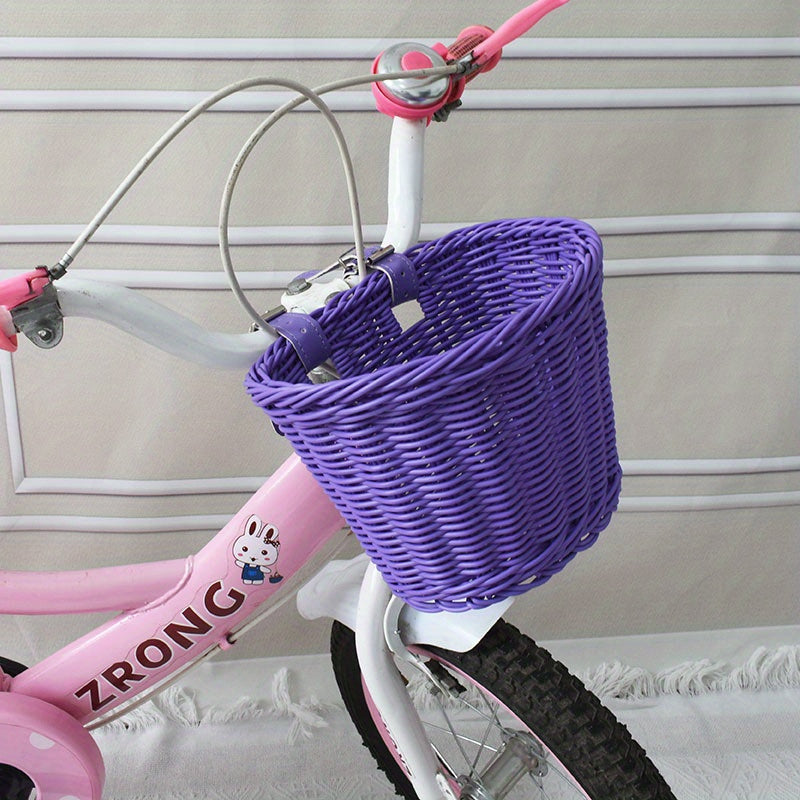 Kids Bike Basket Woven Plastic Wicker Front or Rear Mount for Boys Girls Bicycle Storage Handlebar Carrier | Thomler