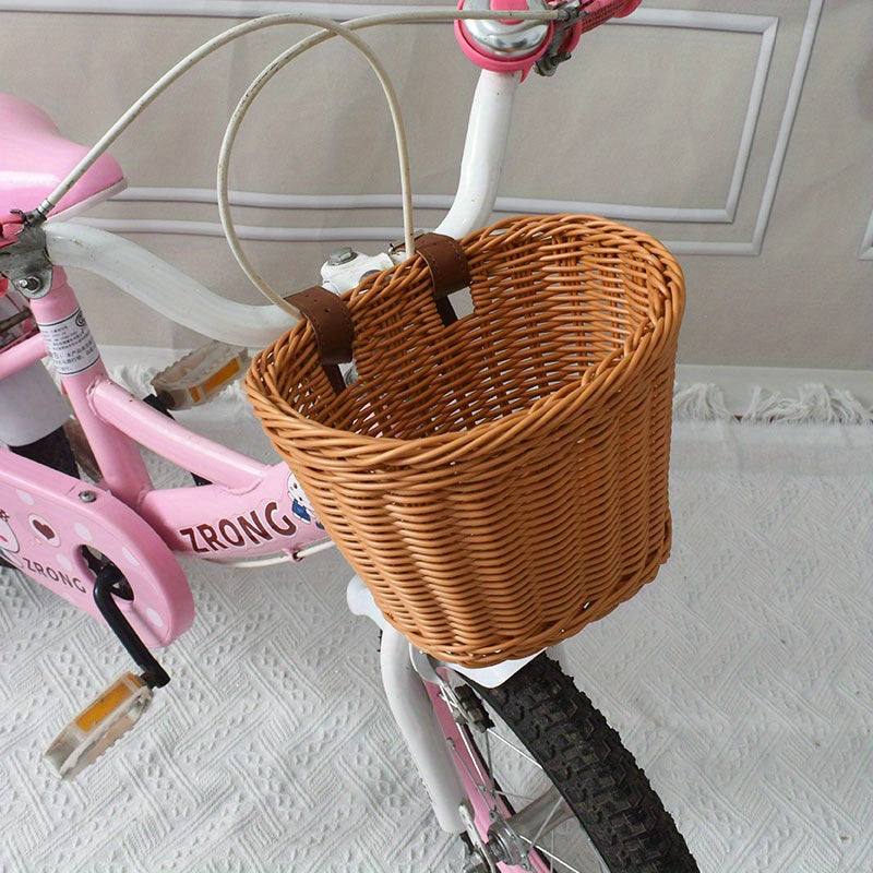 Kids Bike Basket Woven Plastic Wicker Front or Rear Mount for Boys Girls Bicycle Storage Handlebar Carrier | Thomler