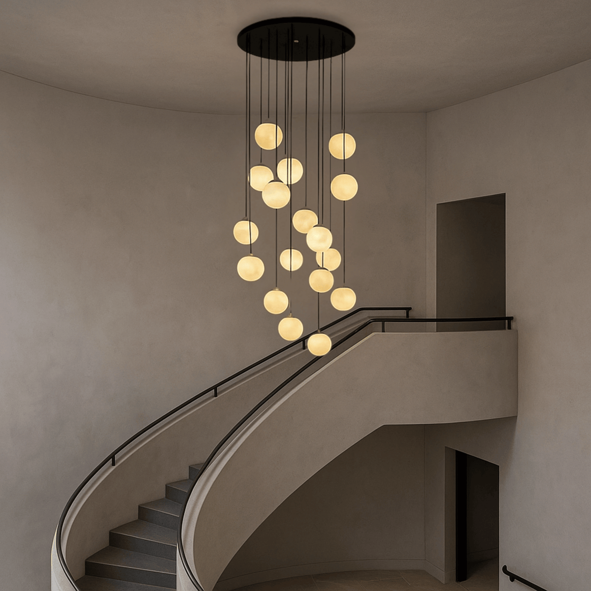 Spiral Globe Chandelier for Staircases and Foyers – Adjustable Drop with 3 to 18 Lights | Thomler