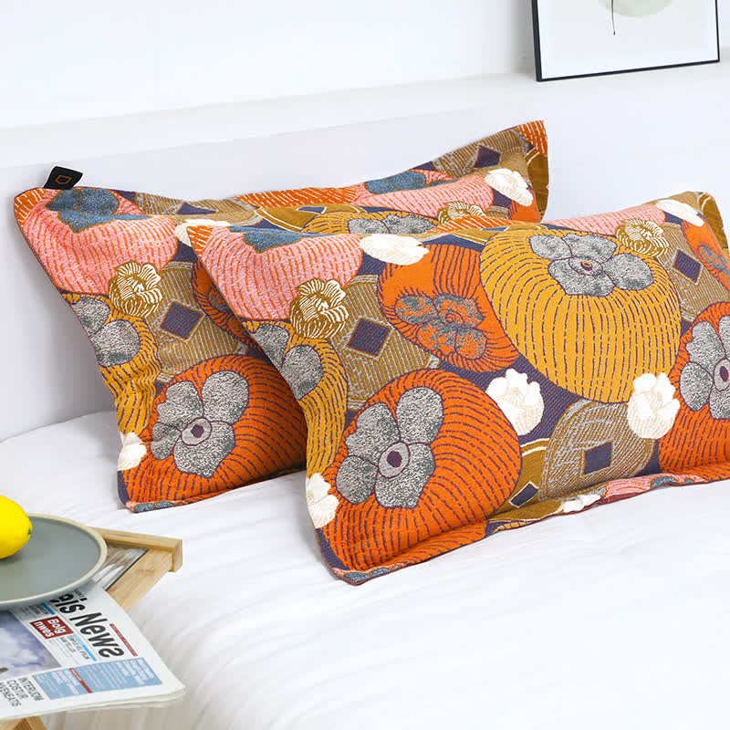 Reversible Cotton Gauze Quilt with Persimmon Pattern - Lightweight Summer Blanket for Bed, Sofa & Travel - Queen, King & Full Sizes | Thomler