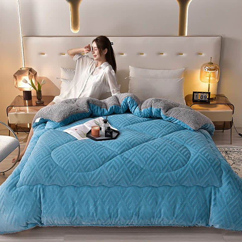 Sherpa Fleece Throw Blanket Quilted Winter Bedspread Soft Plush Heavyweight Comforter for Bed Couch Sofa Twin Full Queen King | Thomler