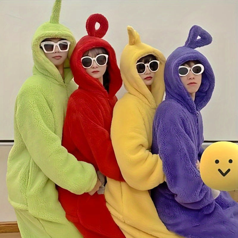 Character Hooded Fleece Jumpsuit – Plush One-Piece Sleepwear with Attached Spectacles for Costume Events & Cozy Lounging | Thomler