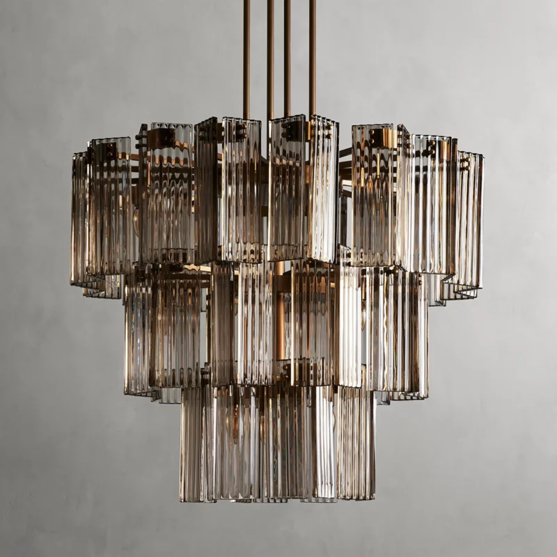 Circular Glass Panel Statement Chandelier 38-60 Inch Multi-Light Fixture for Dining Room Foyer High Ceiling Steel Frame Hanging Light | Thomler