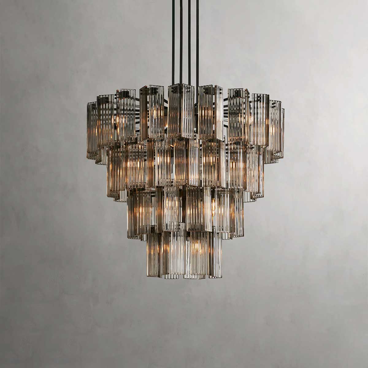 Circular Glass Panel Statement Chandelier 38-60 Inch Multi-Light Fixture for Dining Room Foyer High Ceiling Steel Frame Hanging Light | Thomler
