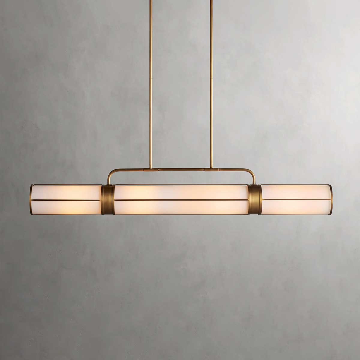 Industrial Pendant Light with Frosted Glass Tubes for Dining Room and Kitchen Island – Adjustable Drop Brass or Bronze – 4 or 5 Socket | Thomler