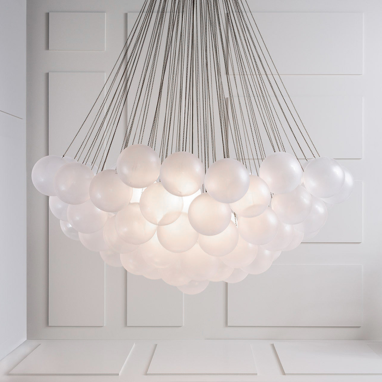 Frosted Glass Orb Chandelier 15.8 in x 33.5 in Indoor Ceiling Light 19-73 Heads Adjustable Modern Dining Room Living Room Pendant Fixture | Thomler
